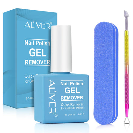 Gel Nail Polish Remover 15 ml with Nail File & Nail Polish Scraper, Professional Gel Remover for Nails, Easily & Quickly Remove Nail Polish in 3-5 Minutes, Doesn't Hurt Nails