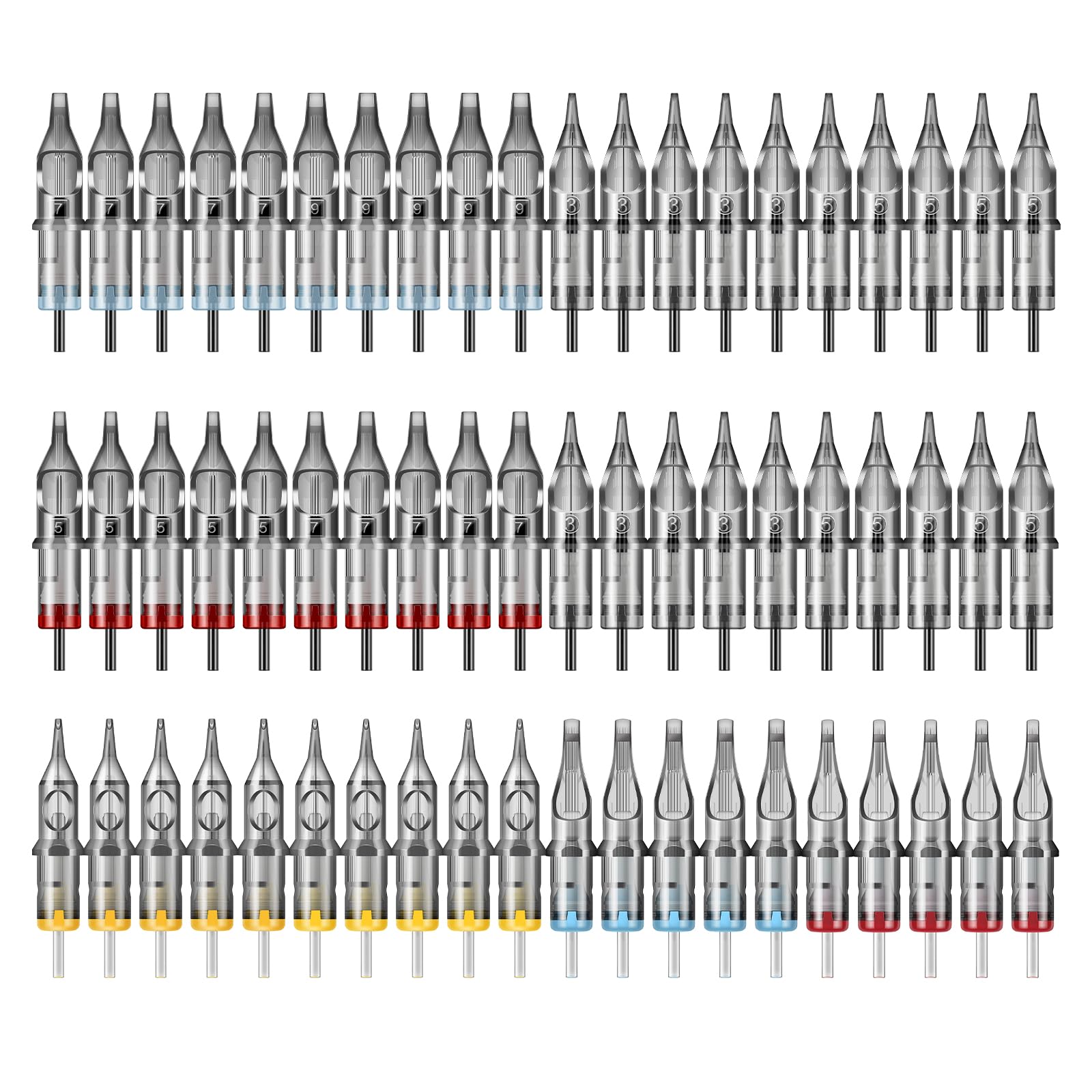 TATOOINE 60PC Tattoo Cartridge Needles Set, Mix 10 Size Disposable Stainless Steel Tattoo Needles Cartridge for Liner and Shader Professional Tool Kit for Tattoo Machine Pen