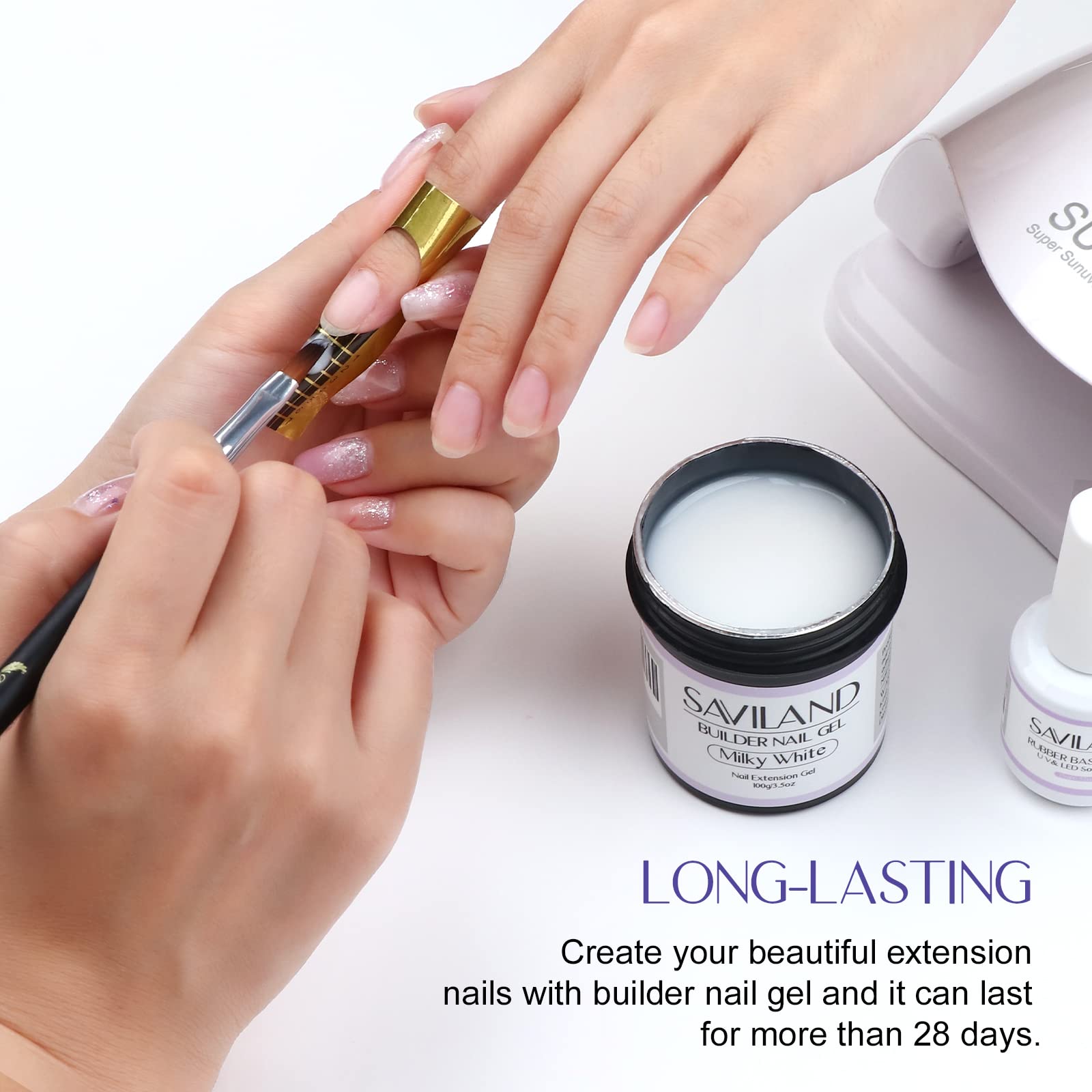 Saviland 100g Milky White Builder Nail Gel – 3.53oz Hard Gel for Nails Large Capacity Nail Strengthen Gel for Nail Extension Nail Art Manicure Starter U V Nail Gel for Professional Nail Salon Home DIY