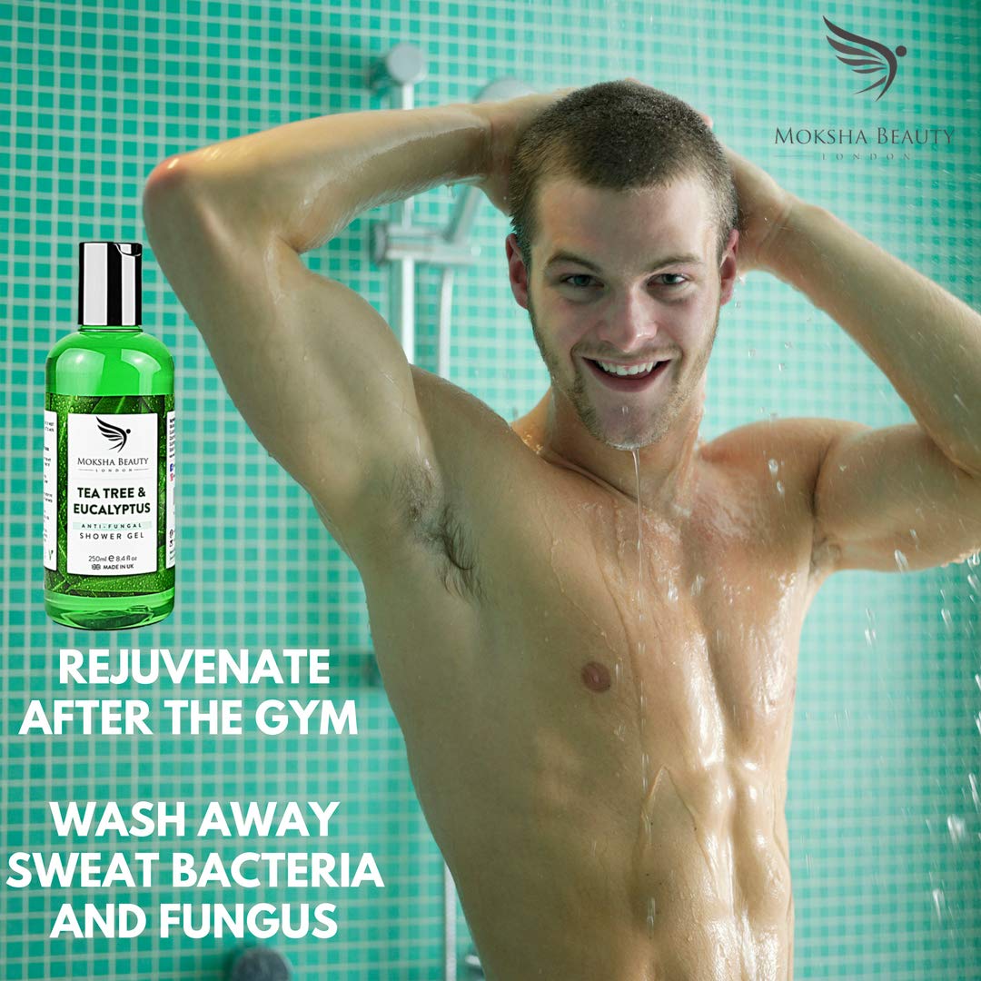 Tea Tree Body Wash Soap – [Made In UK] Natural Antifungal & Antibacterial Shower Gel for Acne Blemishes Pimples | Deep Cleansing Tea Tree Body Wash 250ml