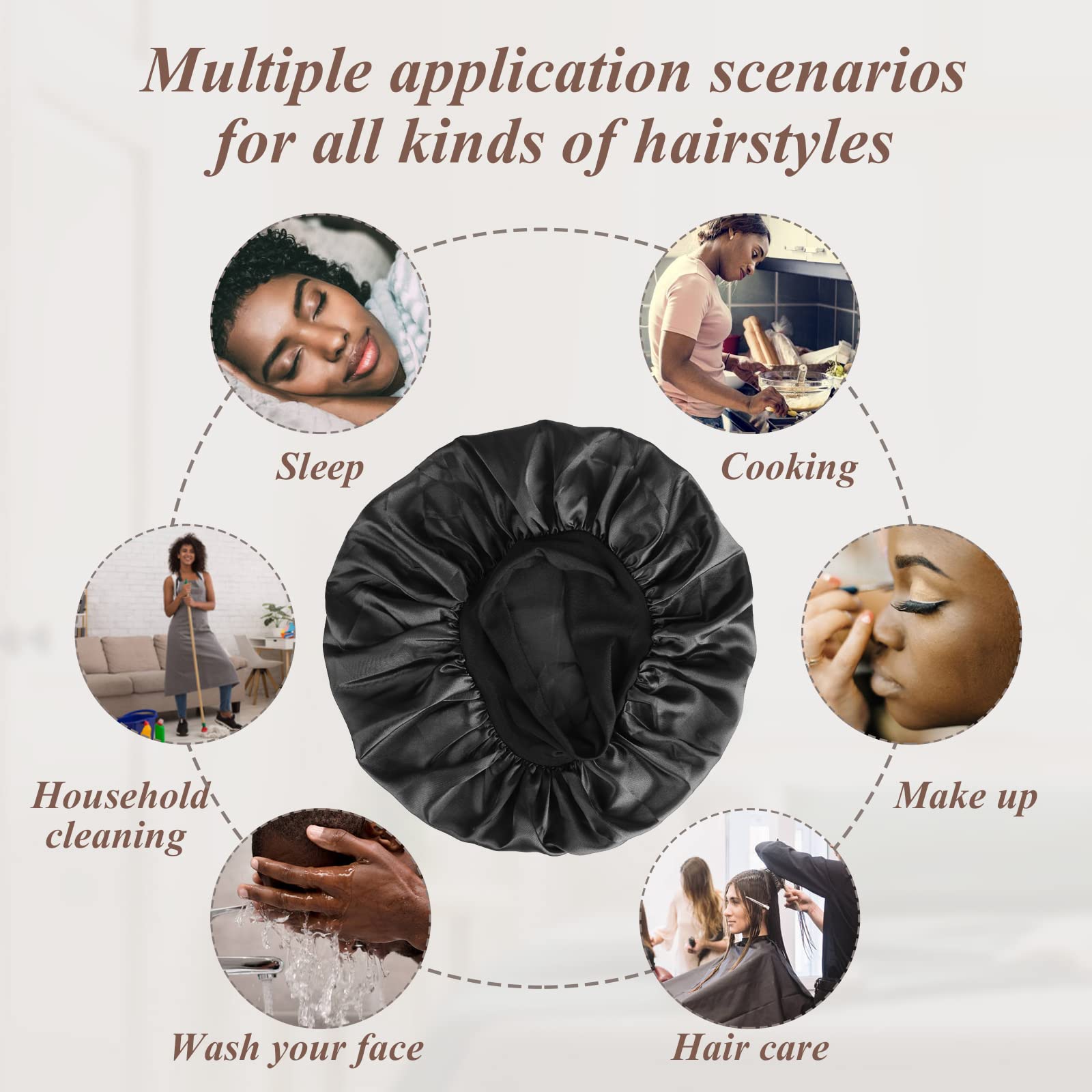 SWEET VIEW Silk Bonnet, Silk Hair Wrap for Sleeping, Soft and Comfortable Silk Sleep Cap, Black, Peacock Blue