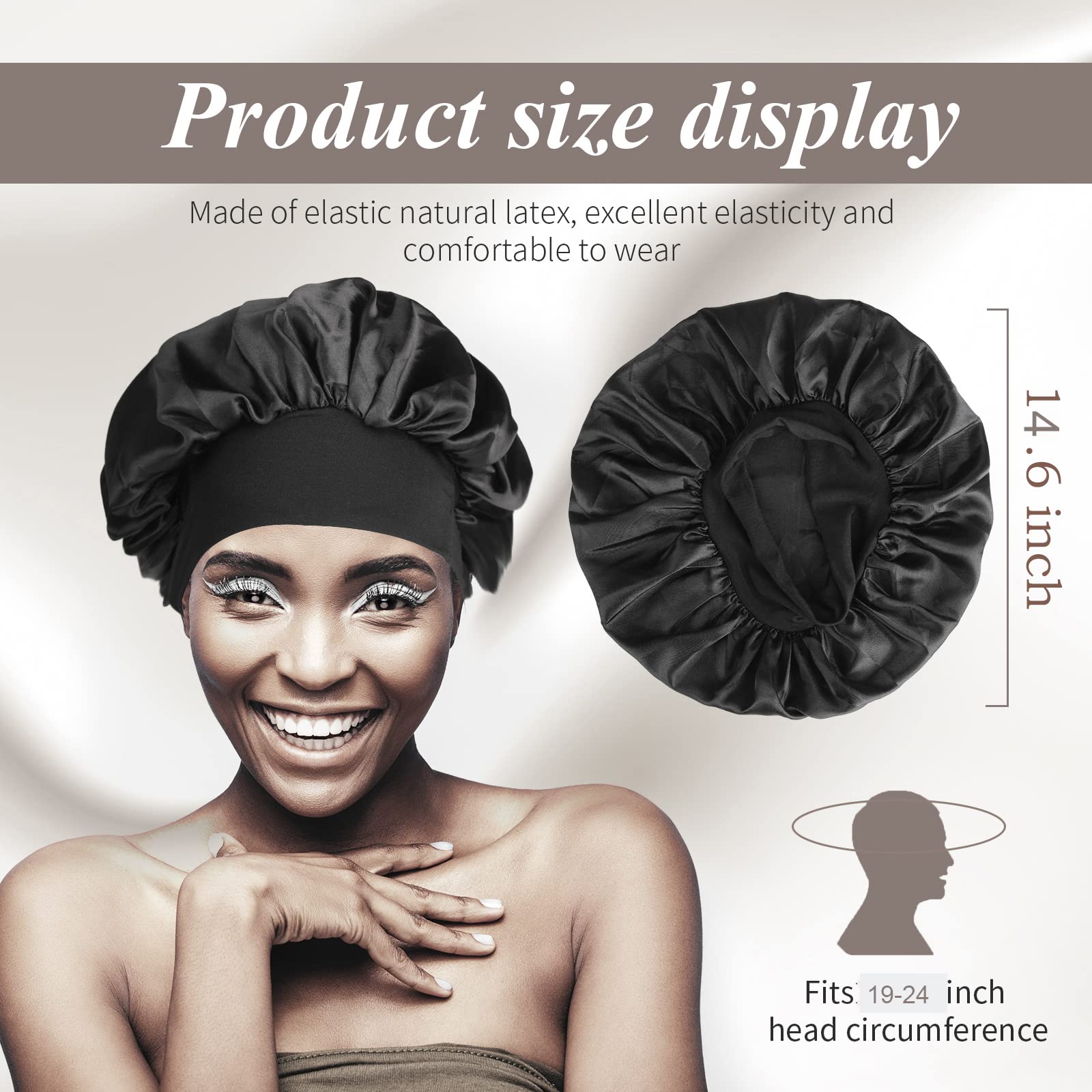 SWEET VIEW Silk Bonnet, Silk Hair Wrap for Sleeping, Soft and Comfortable Silk Sleep Cap, Black, Leopard Print