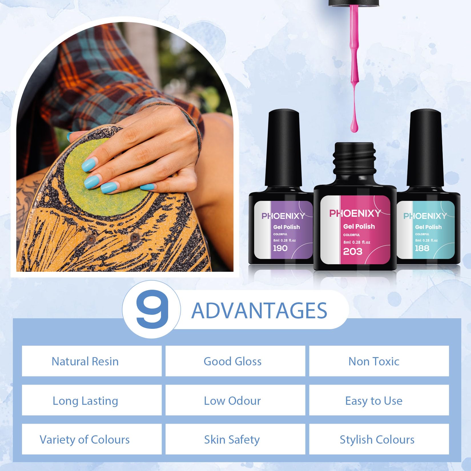 Phoenixy Gel Nail Polish Set - 24pcs 8ml UV Soak-off Gel Polish Multicolour Nails Varnish Set Base and Top Coat Nail Art Gift Kit for Women