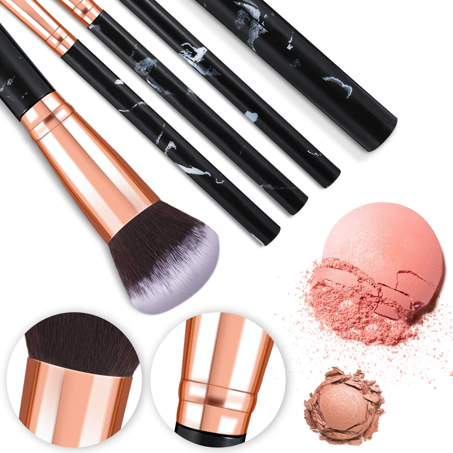 Makeup Brushes, START MAKERS 10Pcs Marble Makeup Brush Set Foundation Powder Blush Blending Eyeshadow Brushes Sets for Face, Eyeshadow, Eyebrow, Concealer, Contour, Highlight (Black)