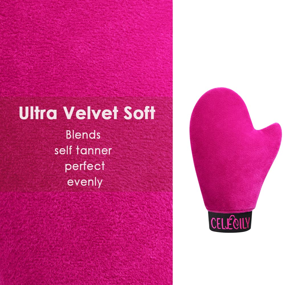 CeleCily Self Tanning Mitt Applicator - Mitten With Thumb and Cuff, Mitts Tanner, Glove for Tan Applicator, Soft Velvet Tanner 1 Count (Pack of 1)