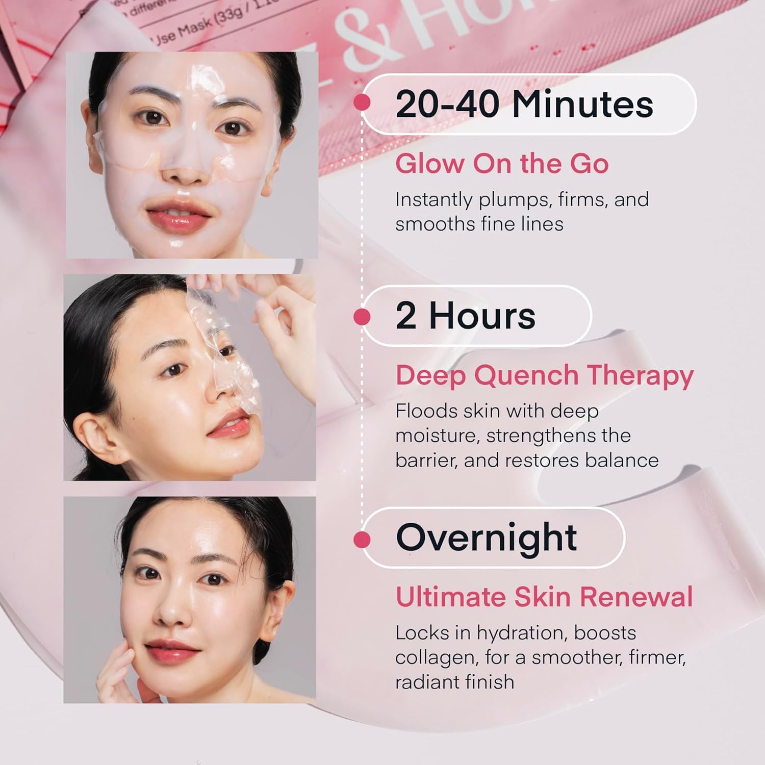 Collagen Face Mask Korean Skincare: 4ea x 33g Ultra-Low Collagen 100 Dalton Overnight Hydrogel Mask - Deep Hydration Anti-Wrinkle & Pore Minimizing - Glow like Glass Skin, [Made in Korea]
