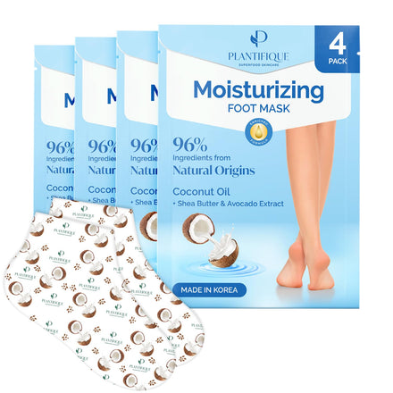 Plantifique Hydrating Foot Mask Socks – 4 Pairs with Shea Butter for Soft Heels, Deep Moisturizing & Repairing Dry, Rough Skin – Korean Skincare & Foot Care Gift
