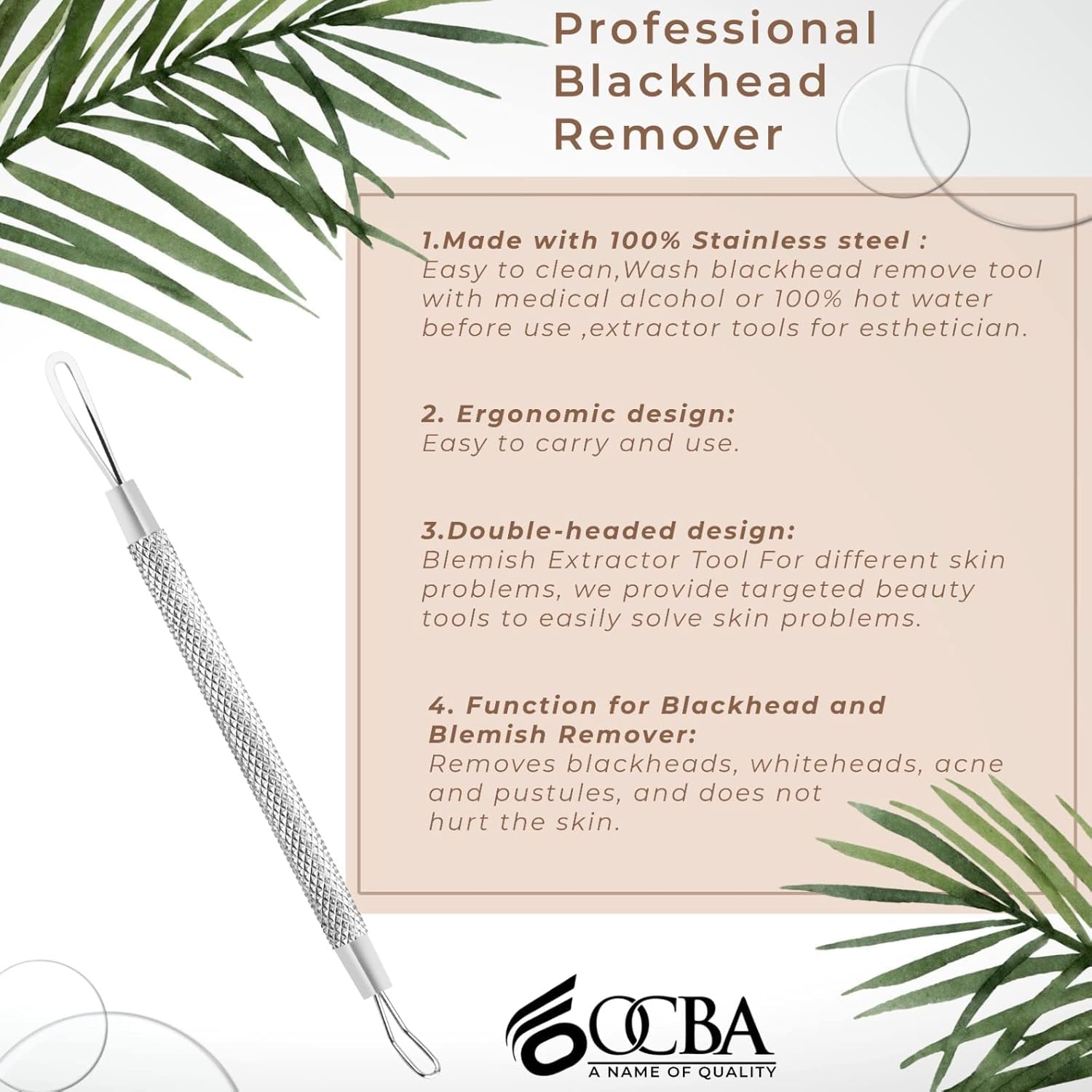 OCBA Blackhead Remover Professional Skincare Spot Treatment Blackhead Remover Tool for Blemish Comedone Whiteheads Pimple Popper with Double Sided Soft Touch and Anti-Slip Design
