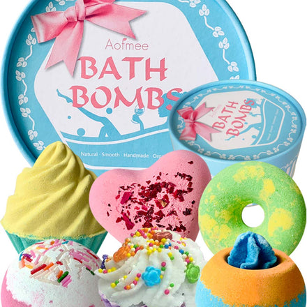 Aofmee Bath Bombs Gift Set, Handmade Bubble and Floating Fizzies Spa Kit, Shea and Cocoa Dry Skin Moisturize, Birthday Valentines Mothers Day Anniversary Christmas Gifts for Women, Mum, Her, Kids