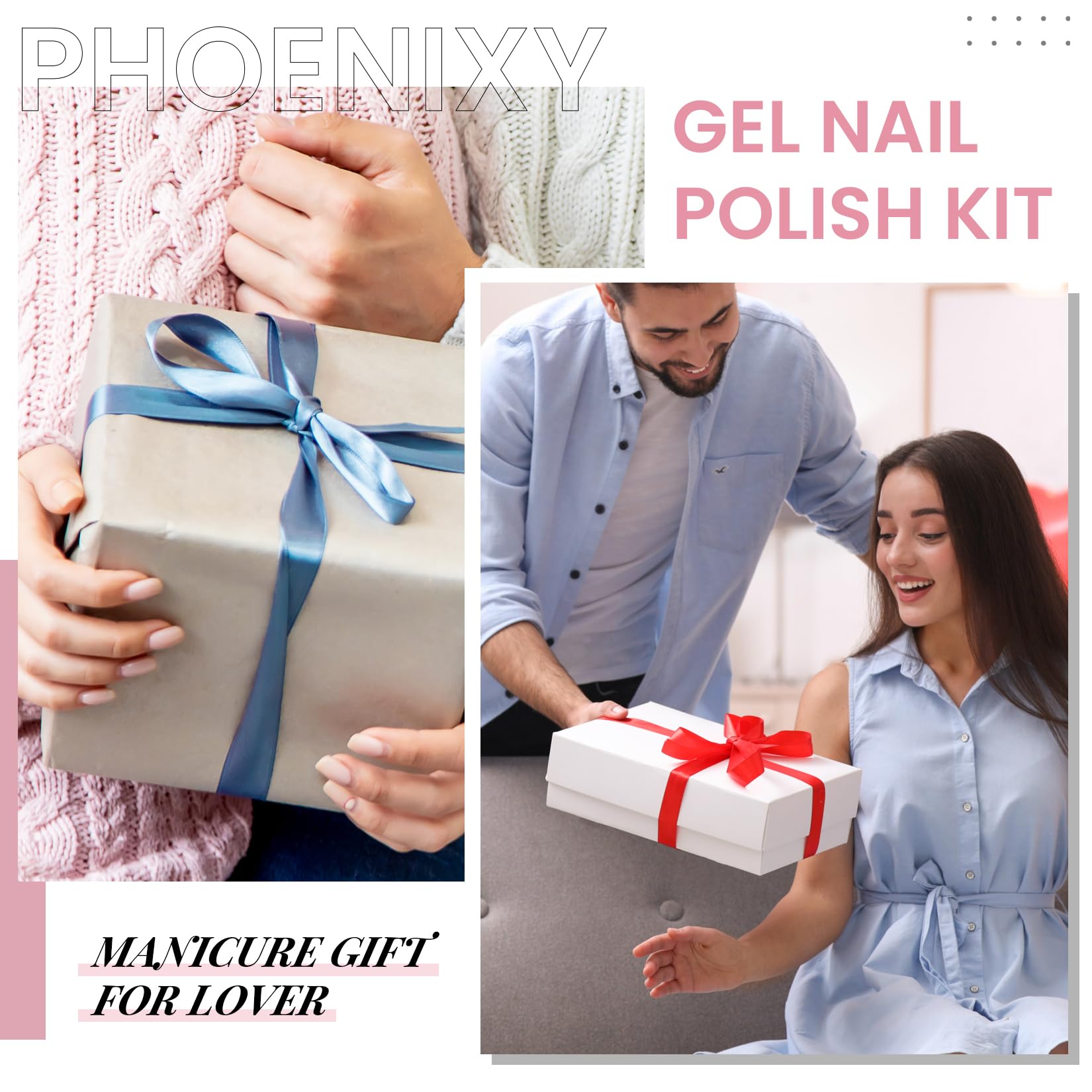 PHOENIXY Gel Nail Polish Set, 12 Colors Gel Nail Polish Set with 36W Lamp Starter Kit, Pink Nude U V Gel Nail Polish Kit with Glossy Matte Top Coat Gel Nail Kit Gifts for Women