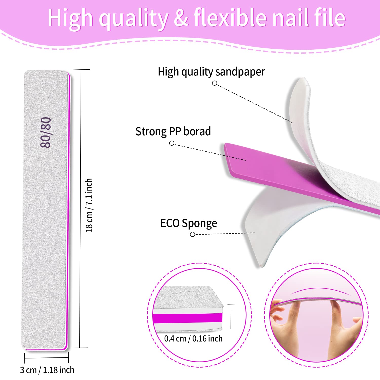 80/80 Grit Professional Nail Files - 25pcs Double Sided Coarse Square Jumbo Nail Files for Acrylic, Gel, Manicure & Pedicure - Premium for Home & Salon