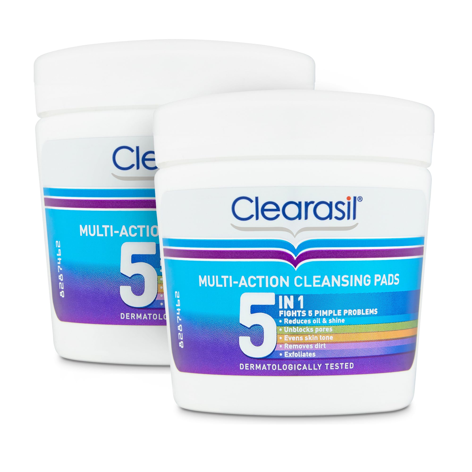 Clearasil 5-In-1 Multi-Action Cleansing Salicylic Acid Pads, Face Exfoliating For Acne Prone Skin, Unblock Pores, Reduces Blackheads, Pimples & Excess Oil, Everyday Spot Prevention, 65's (Pack Of 2)