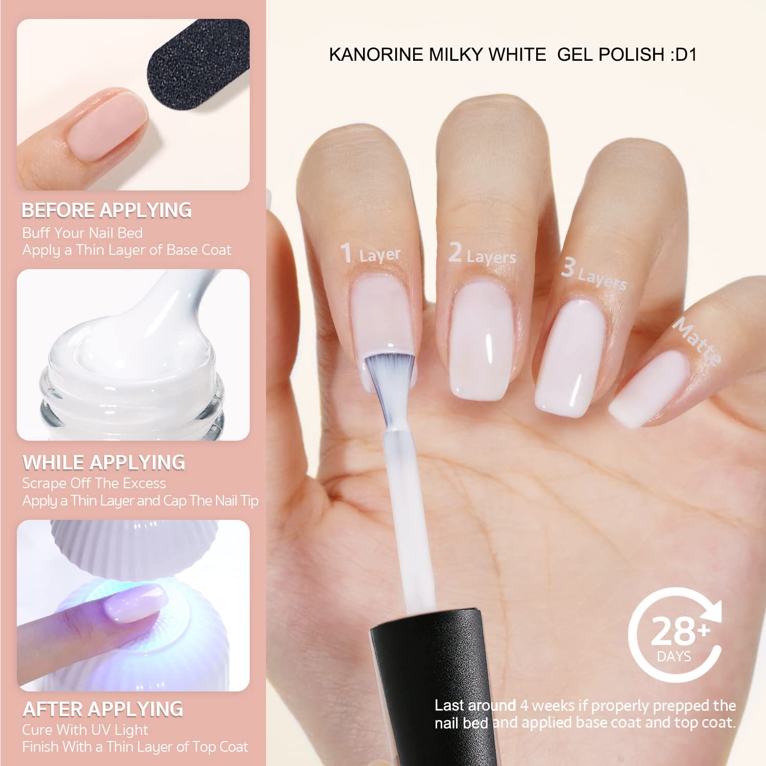 Kanorine Neutral Gel Nail Polish 15ml Milky White Jelly Gel Polish Set Nude Color Translucent Nail Gel Soak Off UV LED Nail Lamp Jelly Sheer Gel Polish Nail Art Gel 0.5Oz