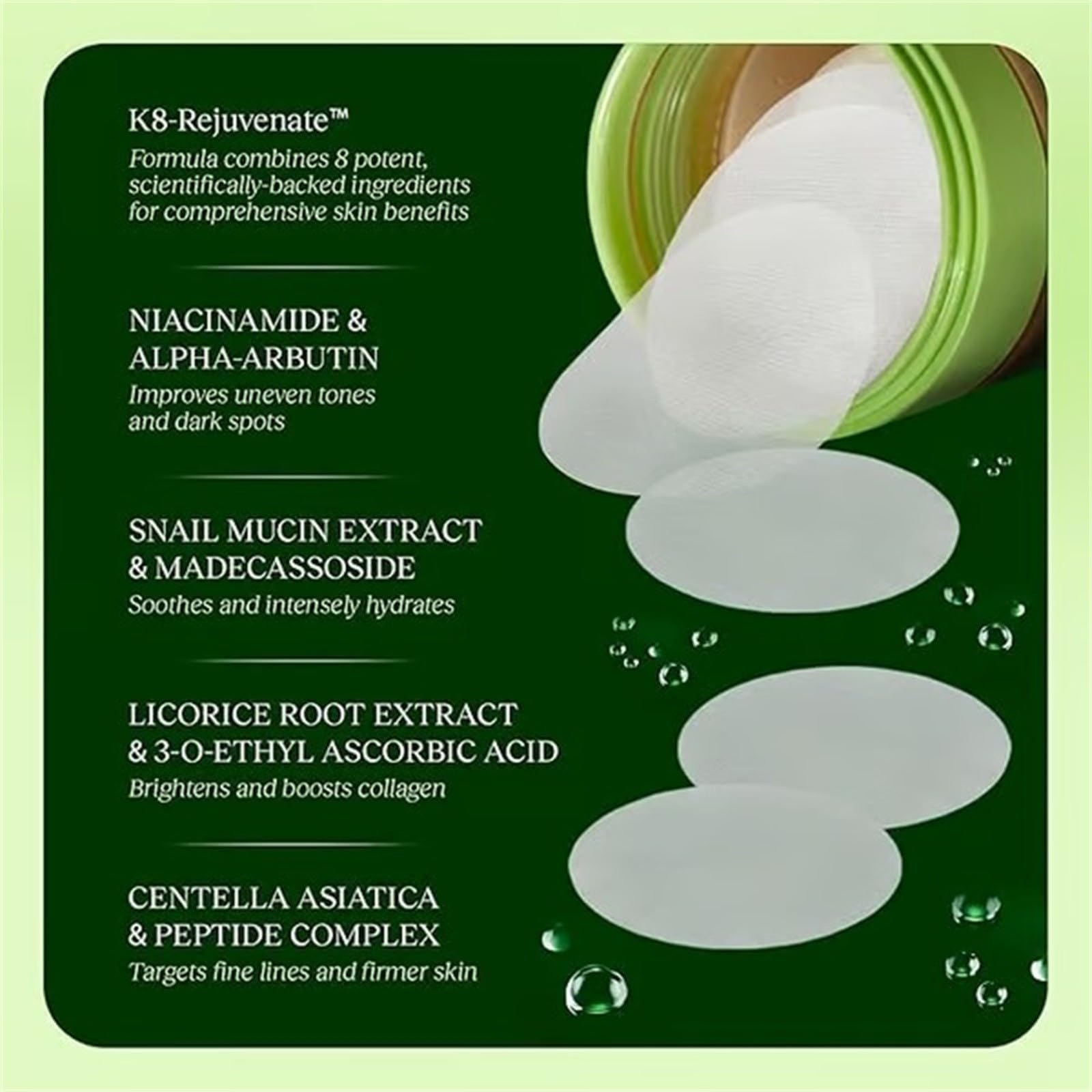 Toner Pads Korean Skincare, Korean Toner, Anti-Aging & Brightening: Hydrating Cottonpads with Snail Mucin, Centella, Niacinamide & Peptides to Even Tone, Boost Firmness, Reduce Wrinkles