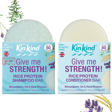 KinKind Rice Water Shampoo and Conditioner Bar Set for Hair Growth | Give me STRENGTH! Rice Solid Shampoo Bar and Conditioner Bars for hair UK Made | For Hair Growth, Menopause, Thickening & Volume