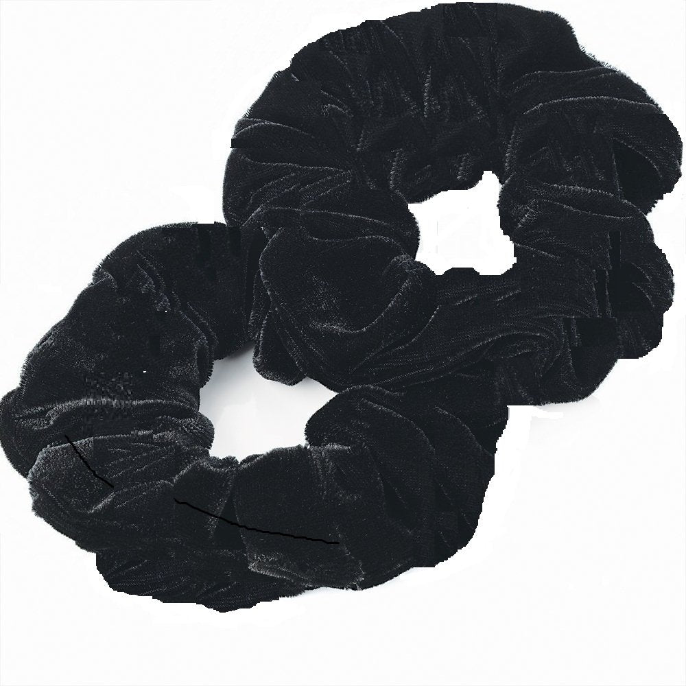 AADYA PAIR OF EXTRA LARGE (15CM) VELVET HAIR SCRUNCHIES ELASTIC SCRUNCHY HAIR BOBBLES (26 DIFFERENT COLORS) (BLACK) by Aadya