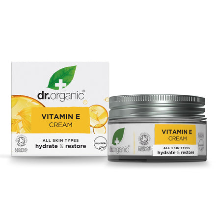 Dr. Organic Vitamin E Moisturising and Restoring Cream | Deeply Hydrates, Restores Skin’s Natural Balance, Natural, Certified Organic, Paraben & SLS-Free, 50 mL / 1.7 fl oz