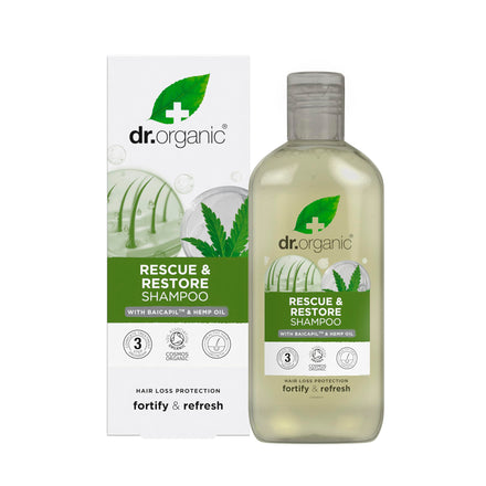 Dr Organic Hemp Oil Rescue Shampoo, Restoring, Mens, Womens, Natural, Vegetarian, Cruelty-Free, Paraben & SLS-Free, Organic, 265ml, Packaging may vary
