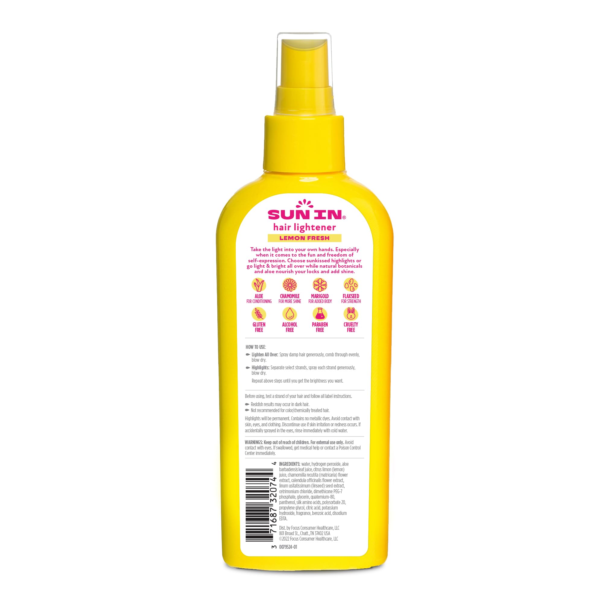 Sun In Hair Lightener Lemon - Enriched With The Natural Botanicals Aloe, Chamomile, Marigold and Flaxseed. Alcohol Free. Lemon Fresh Scent. 138 Millilitres