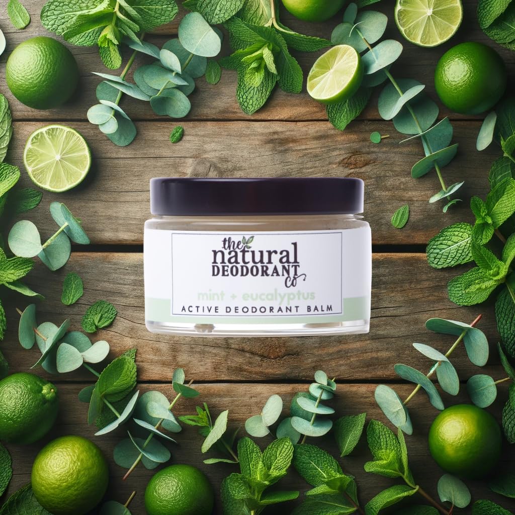 The Natural Deodorant Co, Active Deodorant Balm Mint & Eucalyptus 55g, Aluminium Free, Plastic Free, Extra Strength