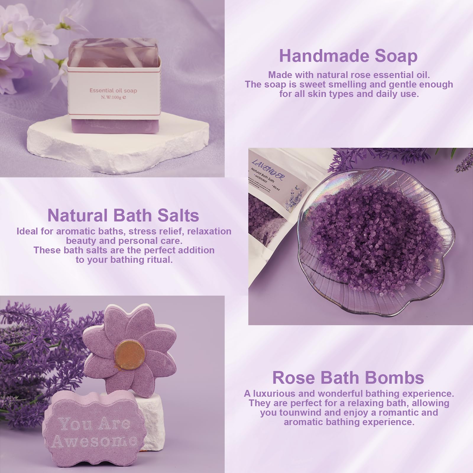 Lavender Pamper Gifts for Women, Gifts for Women Birthday Unique, Bath Sets Relaxation Spa, Get Well Soon, Self Care Package for Her Ideas for Siste, Ladies, Friend, Mothers Day