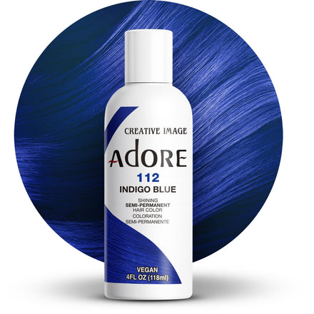Adore Semi Permanent Hair Color - Vegan and Cruelty-Free Blue Hair Dye - 4 Fl Oz - 112 Indigo Blue (Pack of 1)
