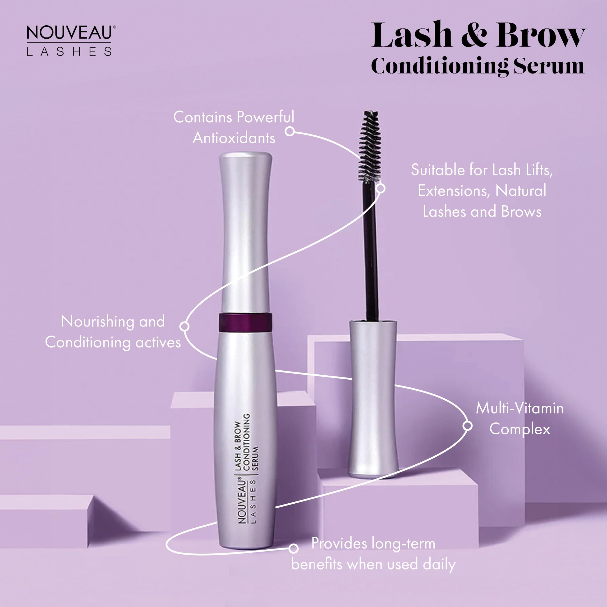 Nouveau Lashes Lash & Brow Conditioning Serum, Suitable for Use on Lash Extensions, Contains Powerful Antioxidants and Multi Vitamin Complex, Vegan, 8 ml