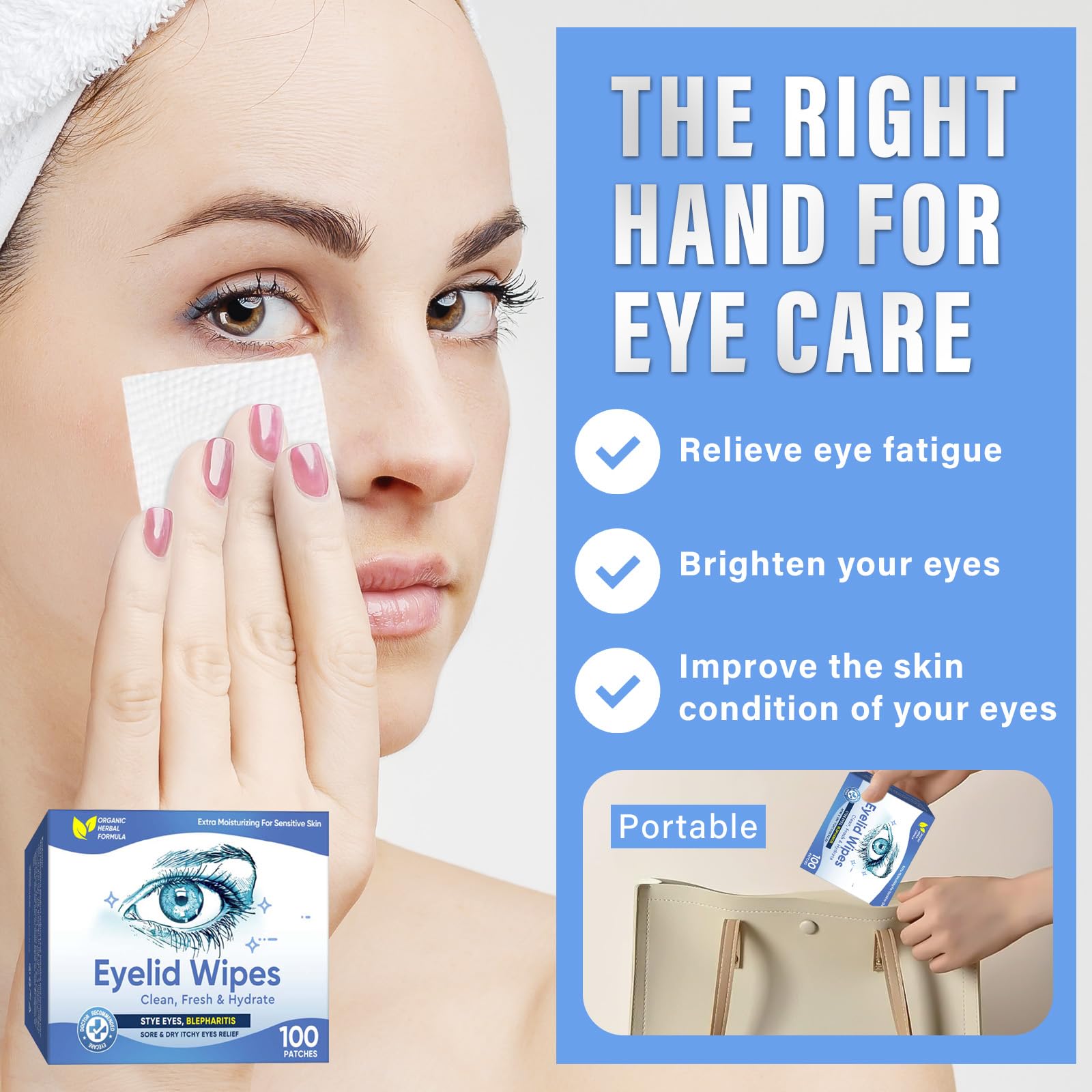 Eyelid Wipes, 100 PCS Stye Eye Treatment, for Blepharitis Treatment, Dry, Itchy Eyes and Eye Cleaning, Gentle and Soothing