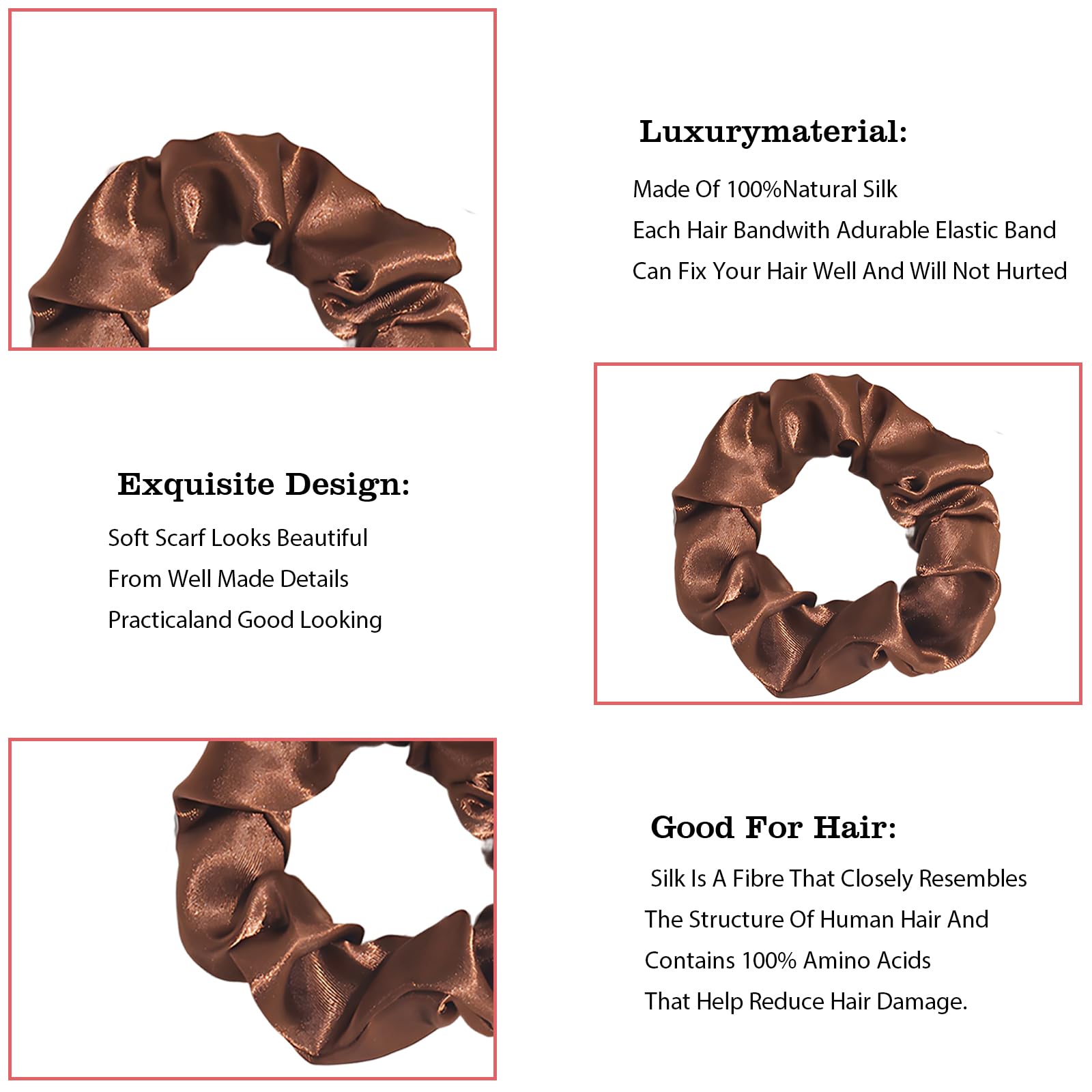 Silk Scrunchies for Hair, 6 Pcs Shunshi Hair Bobbles Soft Elastic Satin Silk Hair Scrunchies for Women, Skinny Hair Bands, Silk Satin Hair Ties,Hair Ties Ropes Hair Accessories for Women Girls Teens