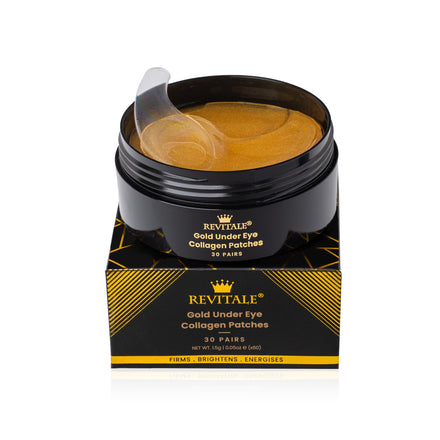 Revitale 24k Gold Under Eye Collagen Patches, Reduce Puffy Eyes & Dark Circles, Illuminate Tired Eye Masks - Firms, Brightens, Energises (Jar - 30 Pair)