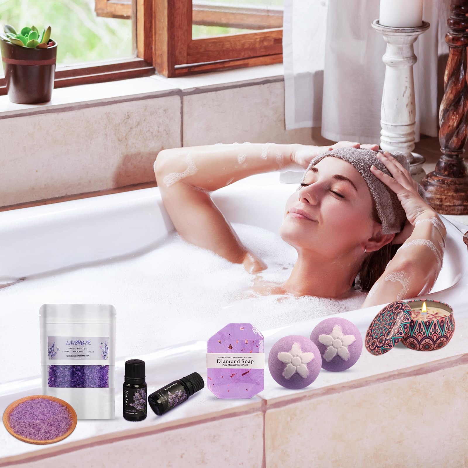 Lavender Pamper Gifts for Women, Bath Self Care Set, Mothers Day Gift , Relax Get Well Soon Gifts for Women, Ideas for Best Friends, Mum, Sister, Ladies