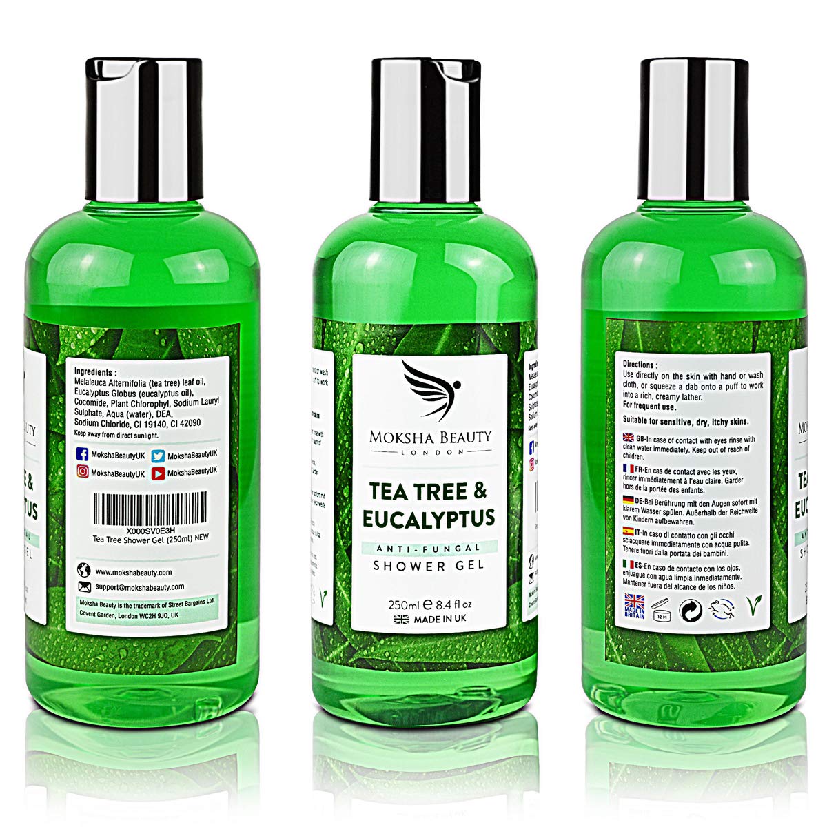 Tea Tree Body Wash Soap – [Made In UK] Natural Antifungal & Antibacterial Shower Gel for Acne Blemishes Pimples | Deep Cleansing Tea Tree Body Wash 250ml