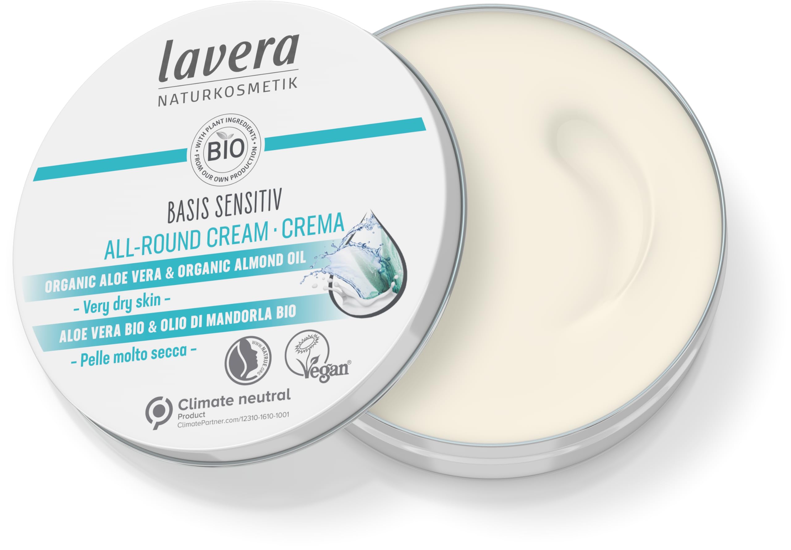 lavera basis sensitiv All-Round Cream - Natural Cosmetics - vegan - Organic Aloe Vera & Organic Almond Oil - certified - 150ml, white