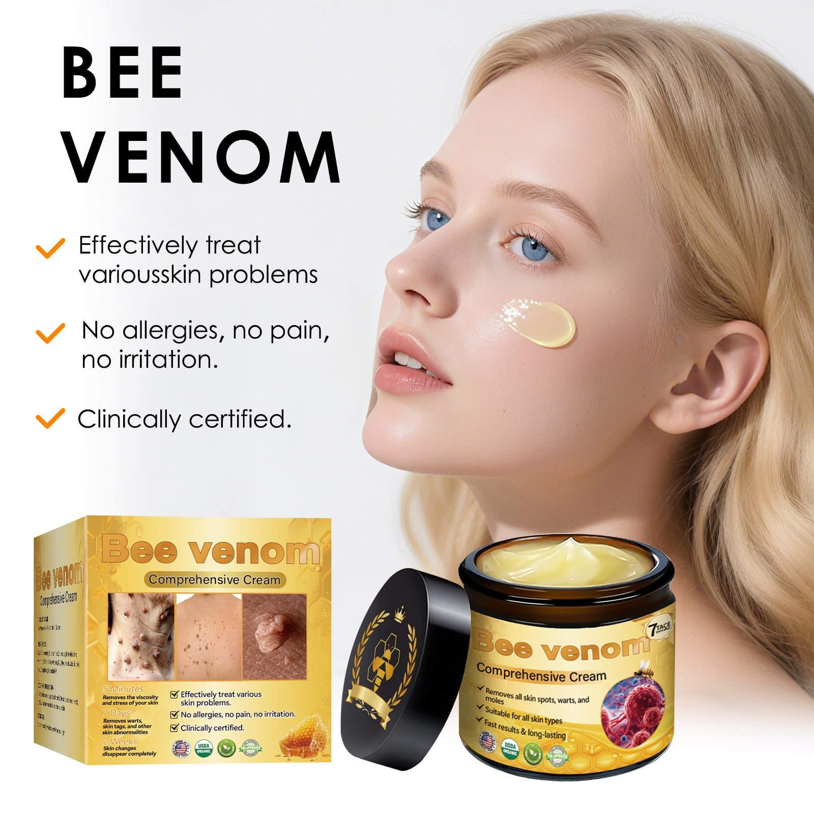 2pcs Bee Venom Comprehensive Cream, 2025 New Bee Venom Skin Restoration Cream,Natural BeeVenom Skin Treatment for All-body Repair,Deeply Nourishing and Moisturizing,60g*2
