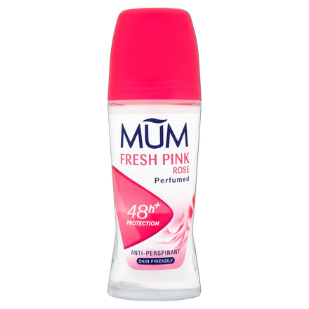 Mum Fresh Pink Rose Perfumed Roll On Deodorant, 48 Hours Plus Protection, Alcohol Free Womens Deodorant, Anti-Perspirant, Vegan, Sustainable Glass Bottle, Rose Fragrance, 50 ml, Pack of 6