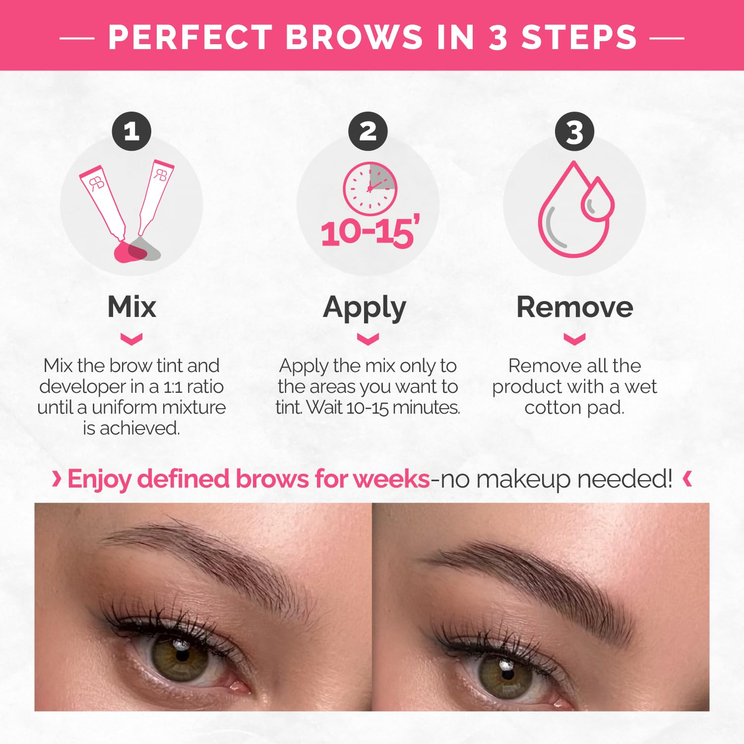 Renata Beauty Brow Tint Kit – Eyebrow Tint Set – Dye Kit with Color Tint, Cream Developer and Styling Brush – Long-Lasting Effect Up to 4 Weeks – 30 Applications [Black]