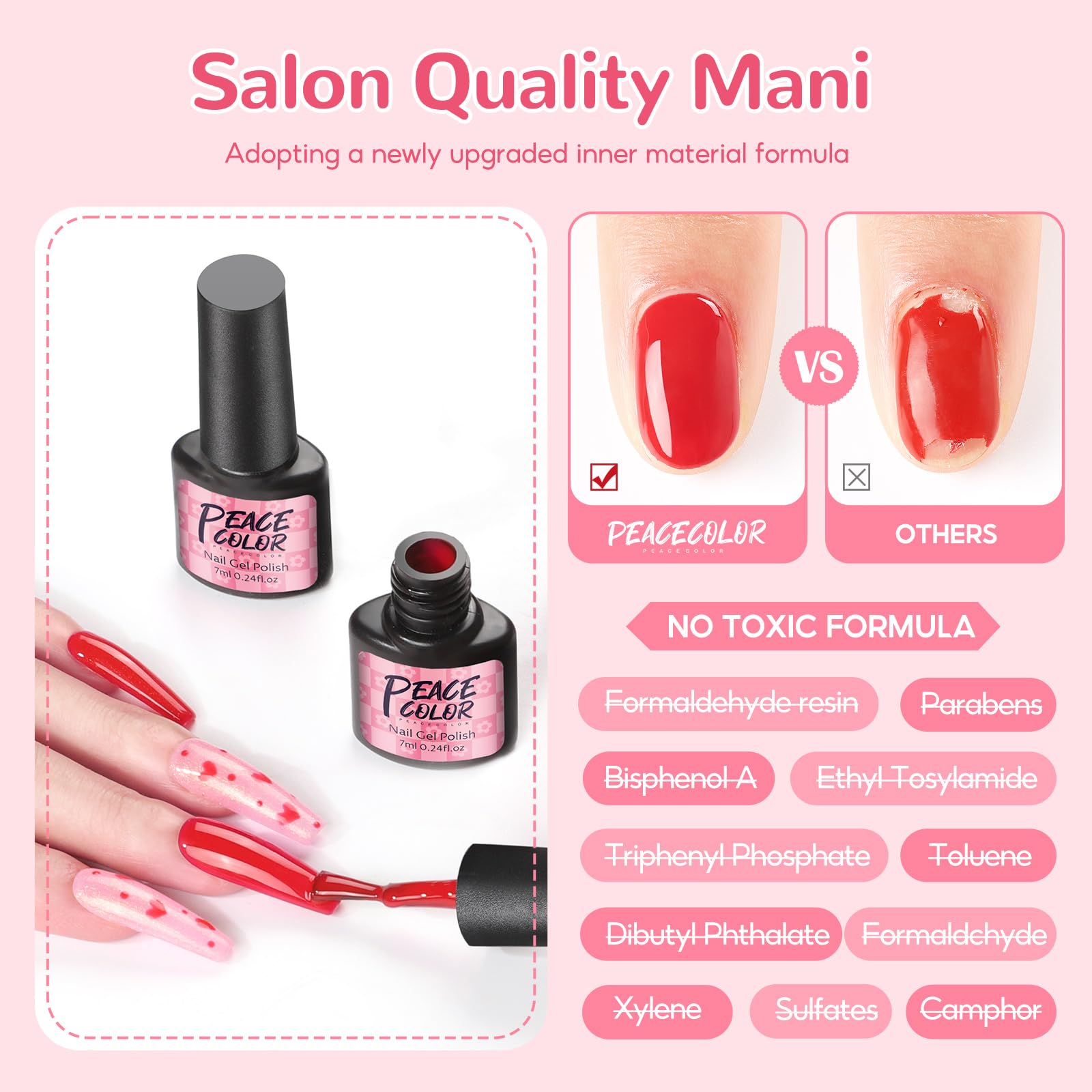 PEACECOLOR 40PCS Gel Nail Polish Set: 35 Colours Red White Green Gel Nail Polish Starter Kit with Base Coat and Glitter Matte & Glossy Top Coat Nail Art Set DIY Home Gifts for Women