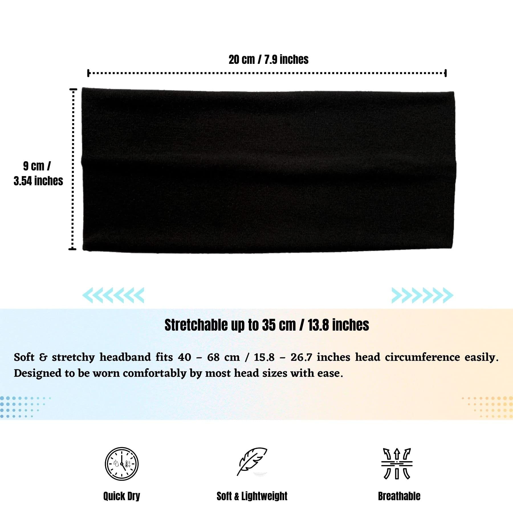 9 cm Wide Kylie Head Bands Plain Stretchy headband Bandeau Unisex Hair Band (Black)
