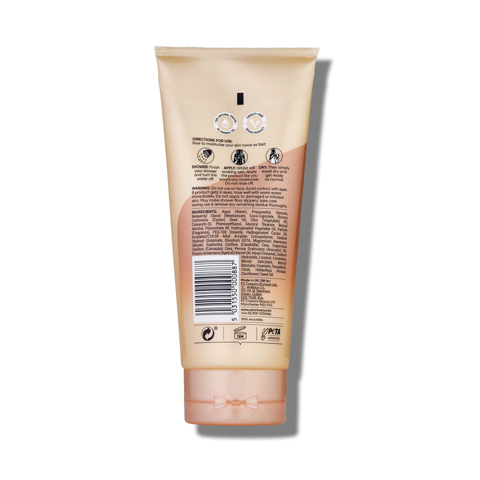 Spa Wet Skin Miracle Moisturiser, No Mineral Oil, Cruelty Free and Vegan In Shower Moisturiser, Orange, 200 ml