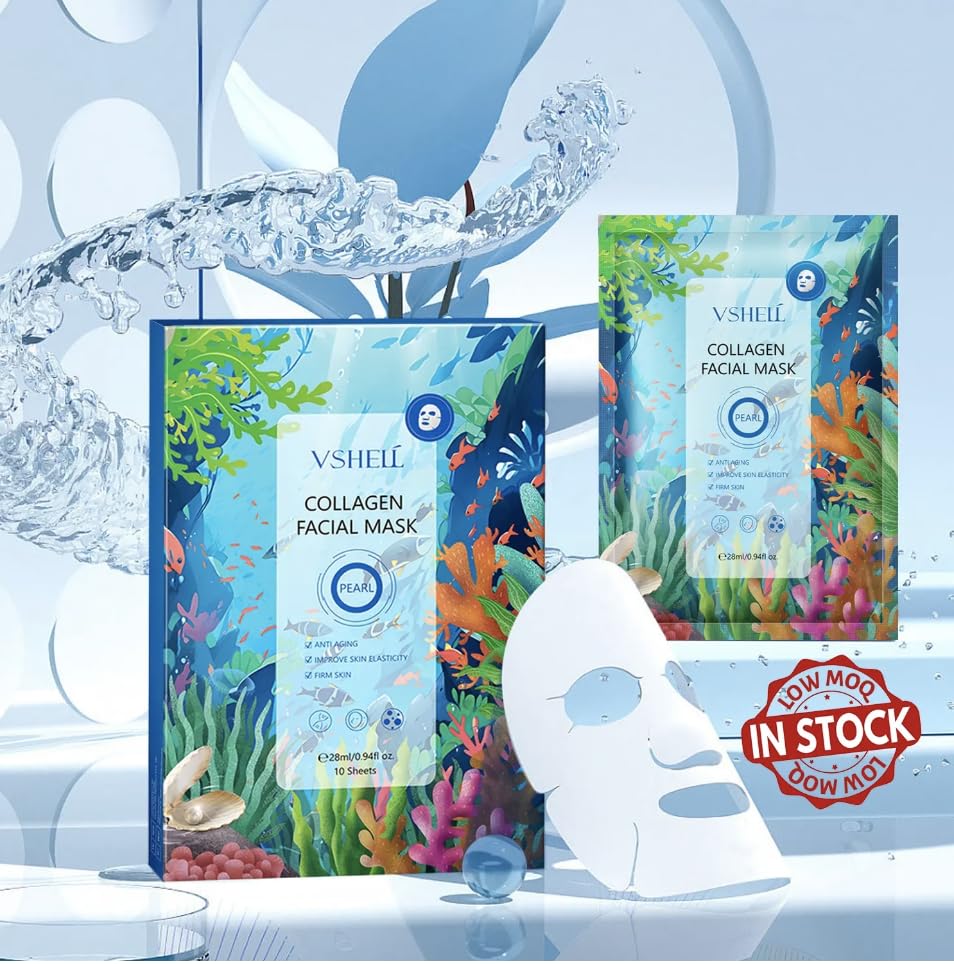 Collagen Face Sheet Mask, Set of 10 - Hydrating Beauty Skincare with Hyaluronic Acid for Women and Men - Moisturising Anti Aging Facial Treatment - Ideal for Sensitive Skin