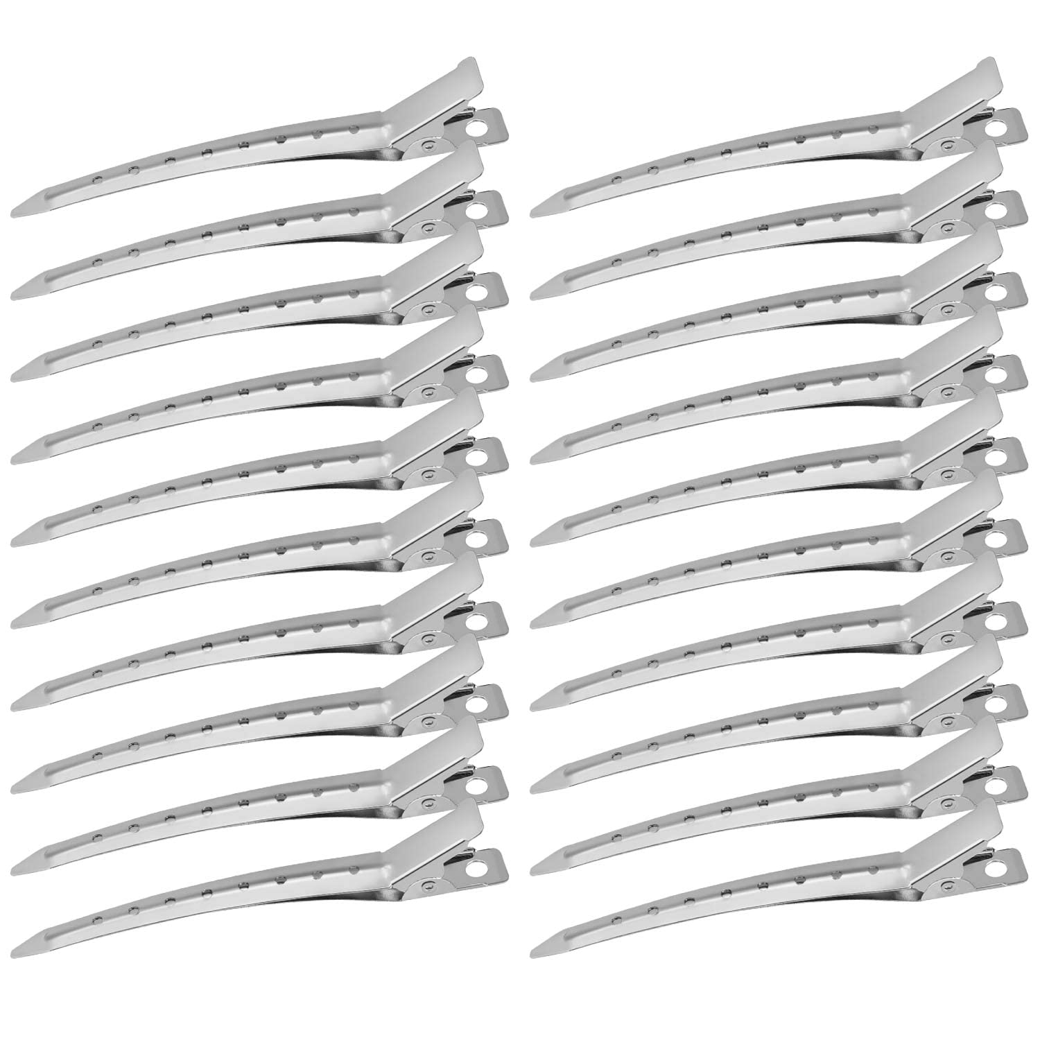 Hair Clips for Styling Sectioning 24 Pack, Metal Duck Bill Clips for Women, Alligator Hair Clip for Long Curl Thick Hair, Roller Clips, Pin Curl clips, Salon Clips (Silver)