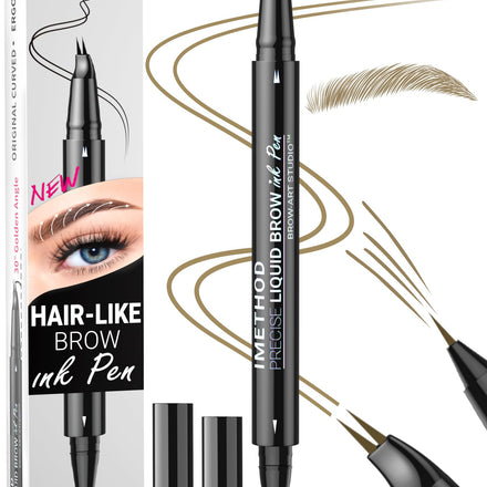 iMethod Curved Eyebrow Pen - Eyebrow Pencil, Brow Pencil 2-in-1 Dual-Ended Microblading Eyebrow Pen with Micro-Fork-Tip and Precise Brush-Tip Create Natural Hair-Like Brows, Last All-Day, Light Brown