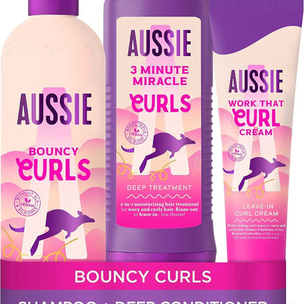 Aussie Curls Shampoo and Conditioner Set with Leave In Conditioner Curl Cream, Curly Hair Products with Coconut Oil, Jojoba Oil & Macadamia Nut Oil 300/225/160 ml