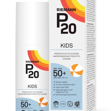 Riemann P20 Sun cream/lotion for Kids (+1 yr) SPF50+. All day long, Once a day, Hydrating, Absorbs Fast, Long lasting, 5*UVA & UVB, protects up to 10hrs, water resistant up to 3hrs, no Octocrylene.