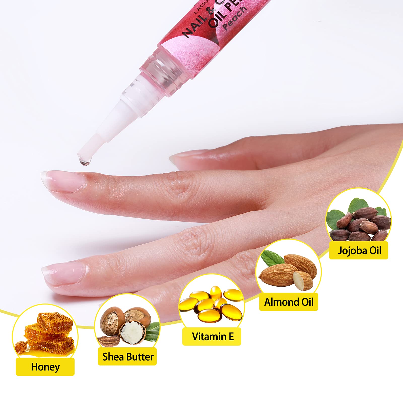 Lagunamoon 10 Pack Cuticle Oil Pens for Nail Care, 5ml Nail Oil Pens with Natural Ingredients to Moisturize and Nourish Dry Nails and Cuticles, Cuticle Oil to Prevent Nail Cracking and Hangnails