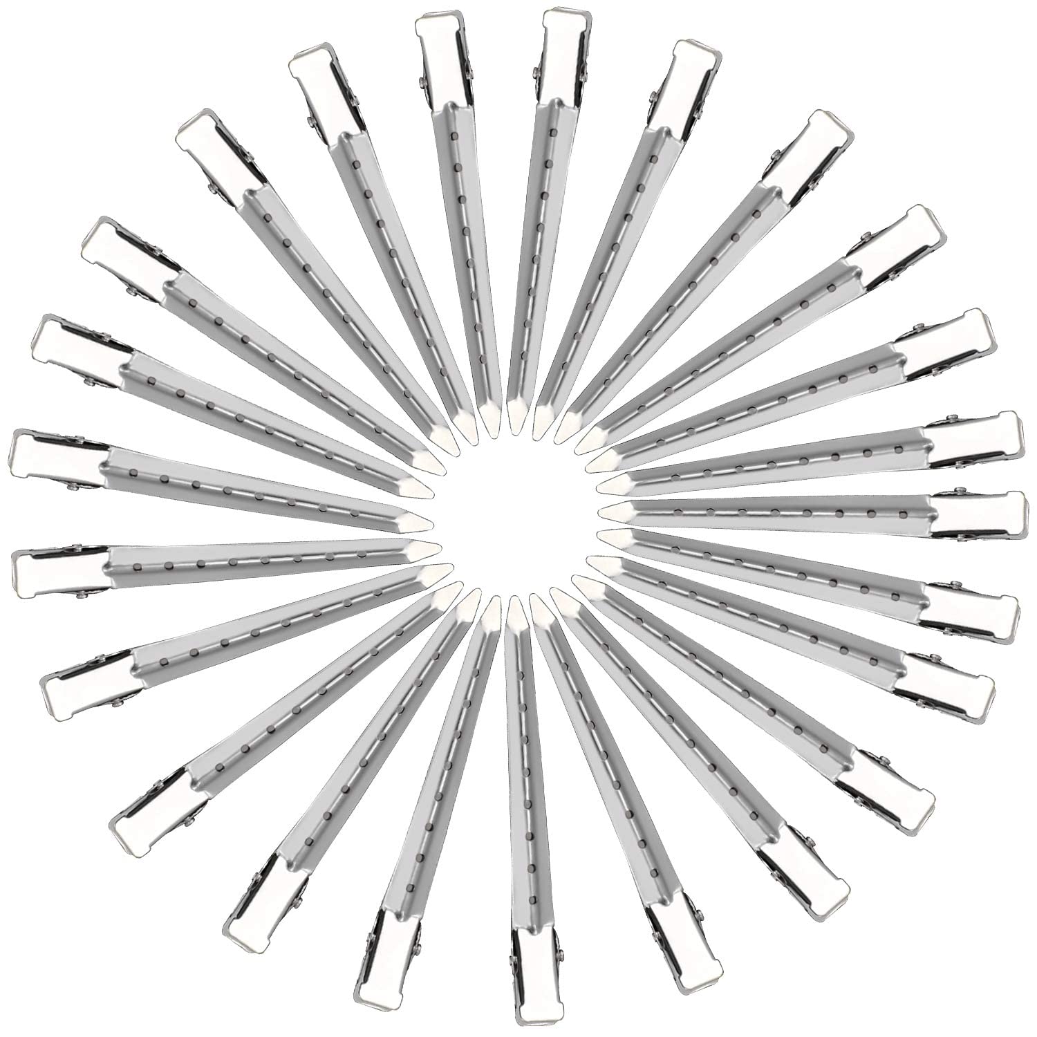 Hair Clips for Styling Sectioning 24 Pack, Metal Duck Bill Clips for Women, Alligator Hair Clip for Long Curl Thick Hair, Roller Clips, Pin Curl clips, Salon Clips (Silver)