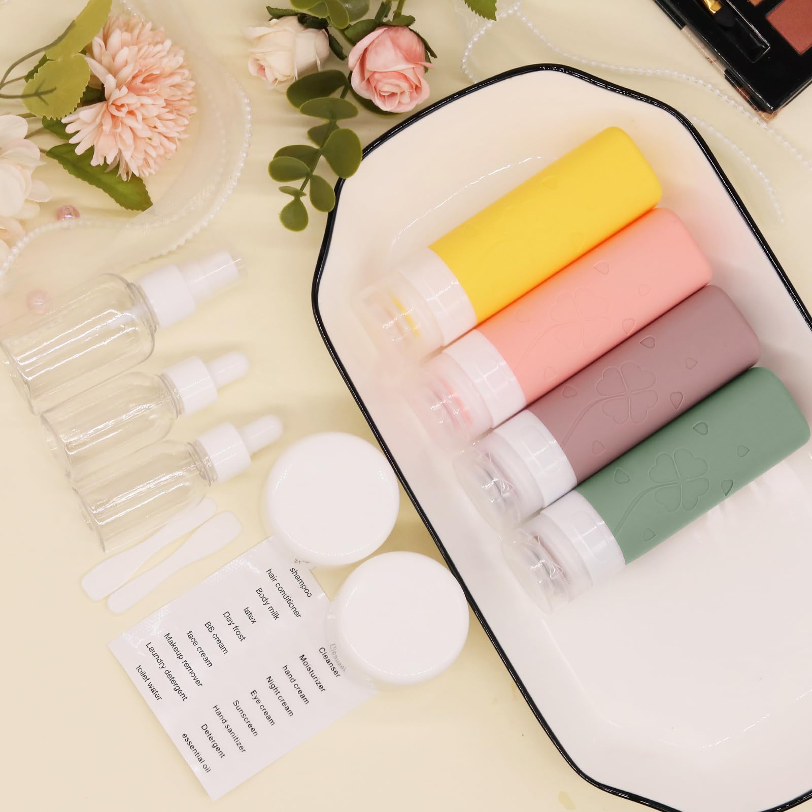 12 Pcs Travel Bottles Set for Toiletries, Silicone Travel Bottles with Clear Travel Toiletry Bag, Leak Proof Refillable Squeezable, TSA Approved Travel Containers for Shampoo Conditioner Lotion