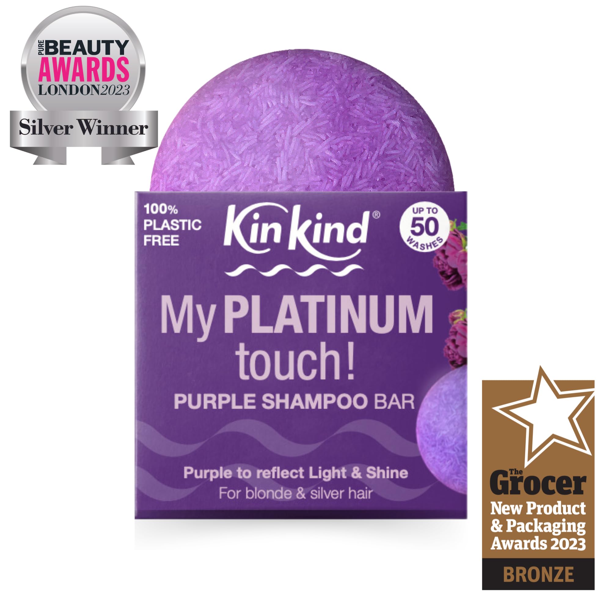 KinKind Purple Shampoo Bar - My PLATINUM Touch! Solid Bar for Blonde, Silver & White Hair | Travel Shampoo Bars for Hair | Up to 50 Washes - Vegan