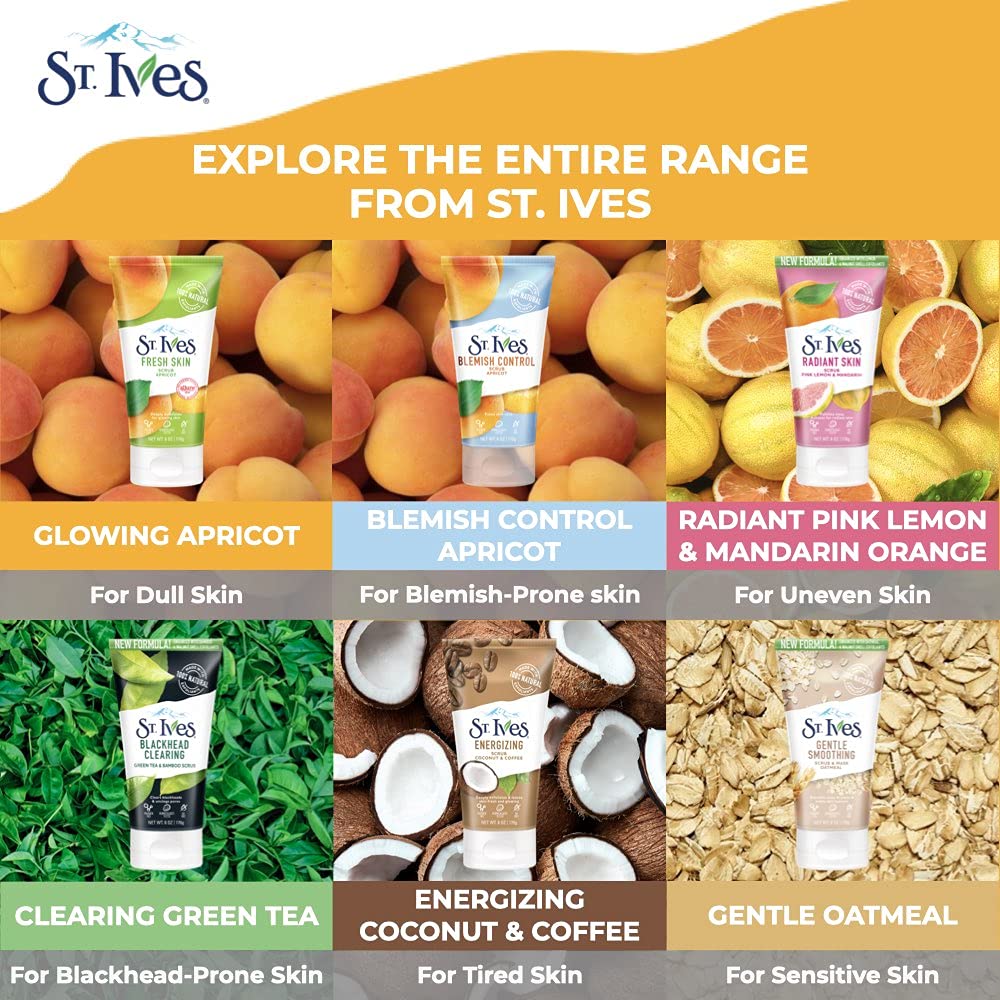 St. Ives Rise and Energize Face Scrub Deep Exfoliating (170g) Scrub Coconut and Coffee Dermatologist-Tested, 100% Natural Exfoliants Face Wash 6oz 1 Count