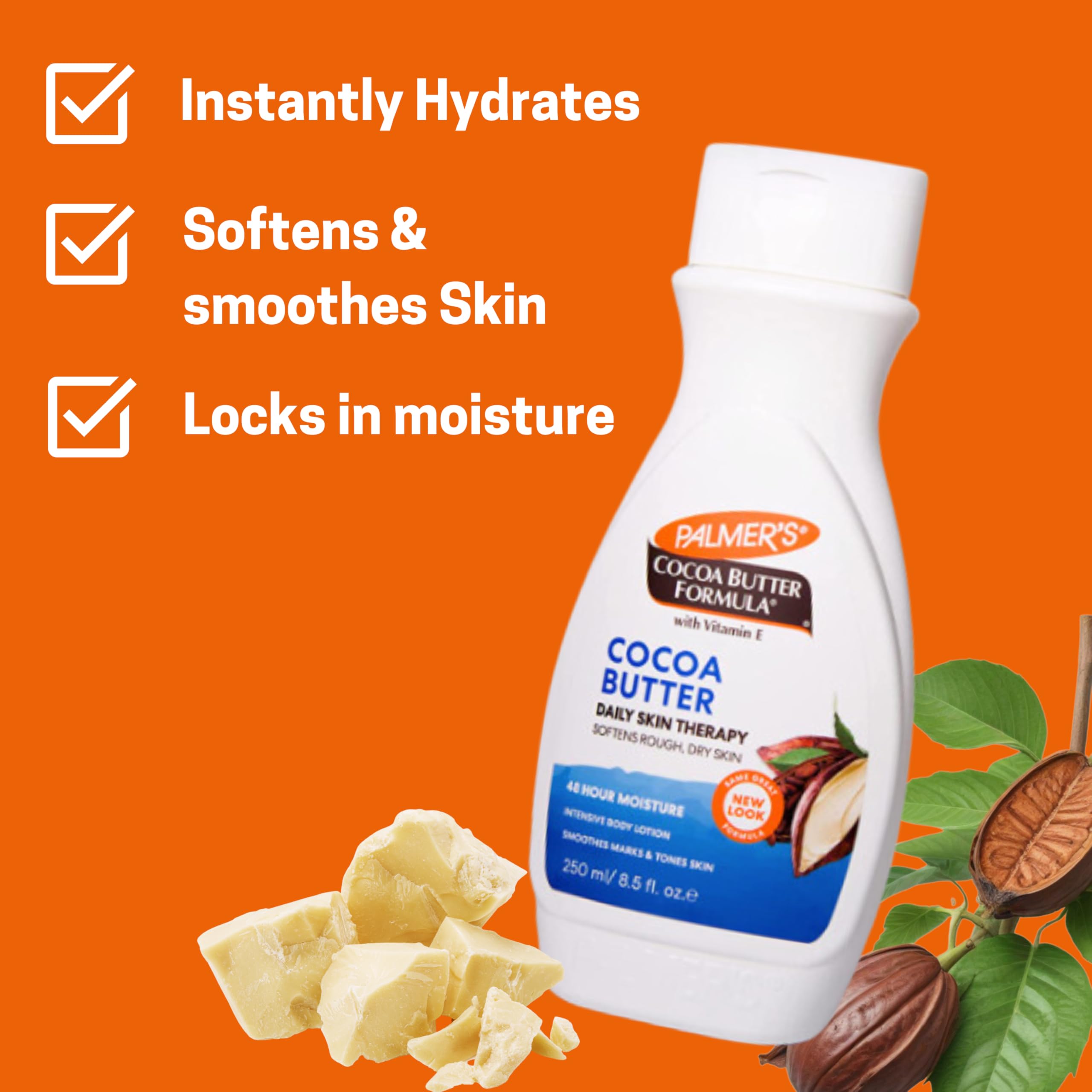 Palmers Cocoa Butter Moisturiser with Vitamin E - Body Lotion for Dry Skin - Suitable for Eczema - Dermatologist Recommended - Smoothes Marks, 48 Hour Moisture [2x250ml & 1x50ml Travel Size Bottle]